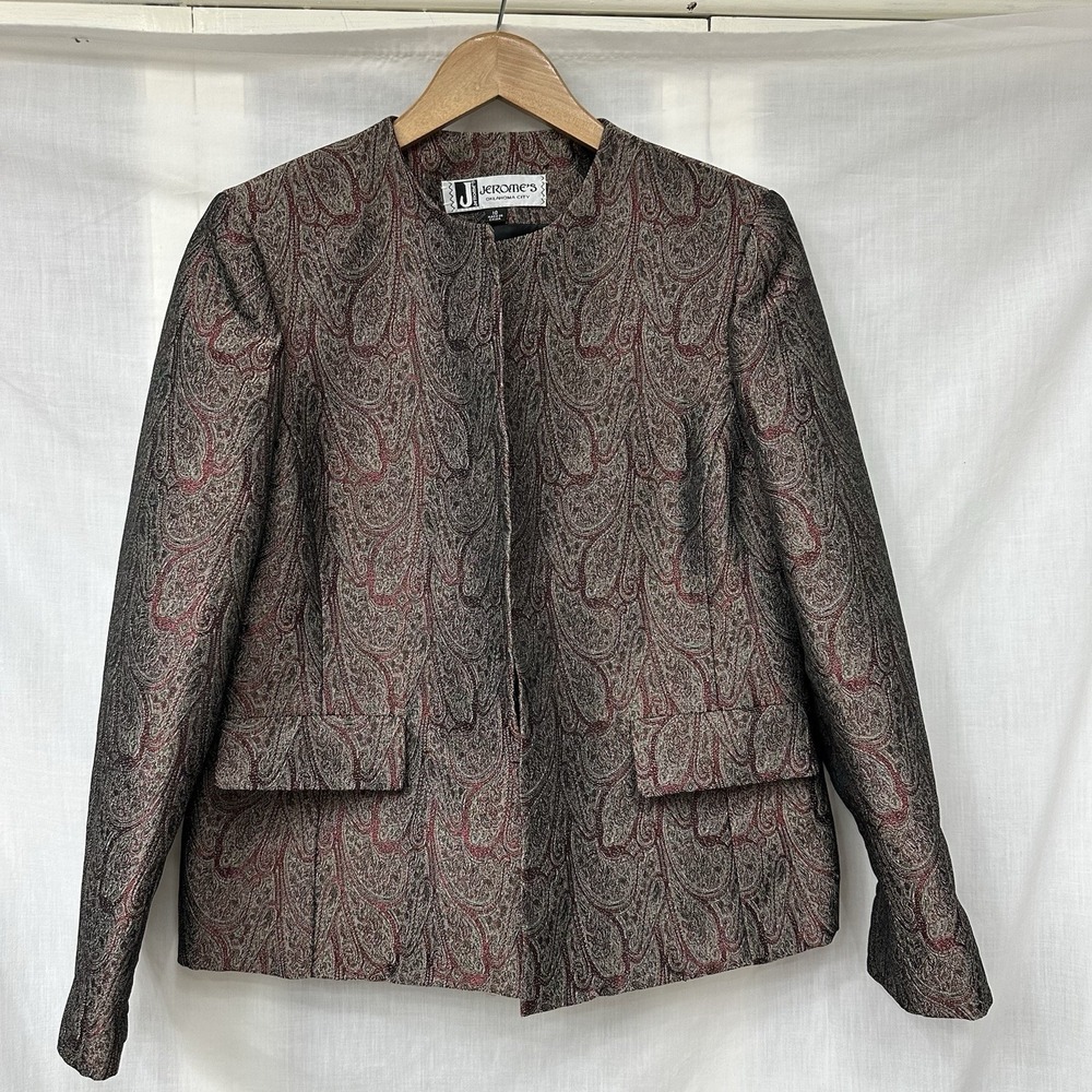 Jerome's Women's Size 10 Evening Metallic Blazer‎ Jacket Paisley Red Brown Black